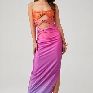 Baobab Collection Strapless Ombre Twist Cutout Dress - Pink & Orange